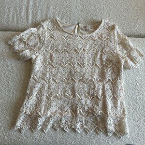 DB Established 1962 Ivory Crochet Lace Bell Sleeve Top Size L – Boho Chic Blouse